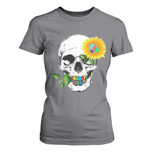 Autism Skull Sunflower T Shirt For Women Support Autistic Puzzle Pieces Heart TS02 Charcoal Print Your Wear
