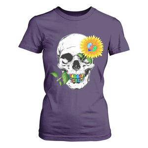 Autism Skull Sunflower T Shirt For Women Support Autistic Puzzle Pieces Heart TS02 Purple Print Your Wear