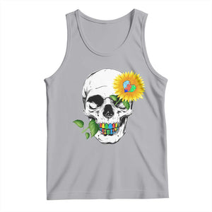 Autism Skull Sunflower Tank Top Support Autistic Puzzle Pieces Heart TS02 Athletic Heather Print Your Wear