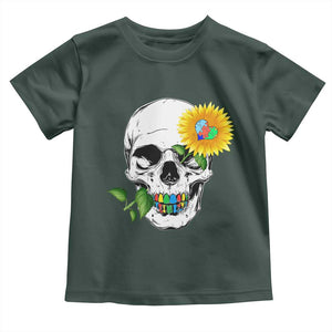 Autism Skull Sunflower Toddler T Shirt Support Autistic Puzzle Pieces Heart TS02 Dark Forest Green Print Your Wear