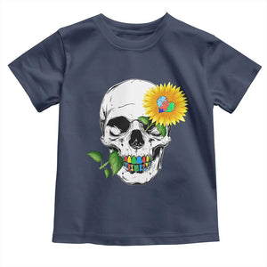 Autism Skull Sunflower Toddler T Shirt Support Autistic Puzzle Pieces Heart TS02 Navy Print Your Wear
