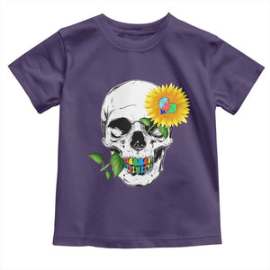 Autism Skull Sunflower Toddler T Shirt Support Autistic Puzzle Pieces Heart TS02 Purple Print Your Wear