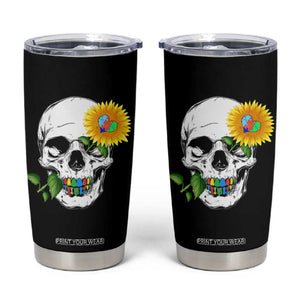 Autism Skull Sunflower Tumbler Cup Support Autistic Puzzle Pieces Heart TS02 Black Print Your Wear