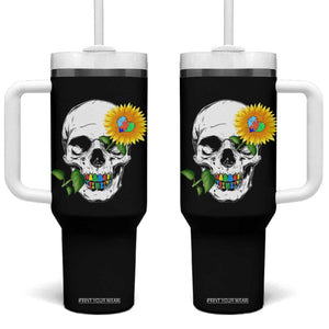 Autism Skull Sunflower Tumbler With Handle Support Autistic Puzzle Pieces Heart TS02 One Size: 40 oz Black Print Your Wear