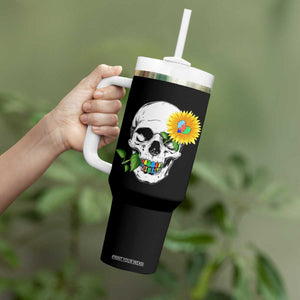 Autism Skull Sunflower Tumbler With Handle Support Autistic Puzzle Pieces Heart TS02 Print Your Wear