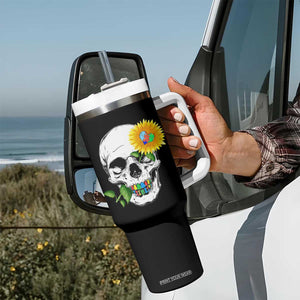 Autism Skull Sunflower Tumbler With Handle Support Autistic Puzzle Pieces Heart TS02 Print Your Wear