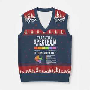 Autism Acceptance V-Neck Knit Sweater Vest The Autism Spectrum Is Not Linear TS02 Navy Red Print Your Wear