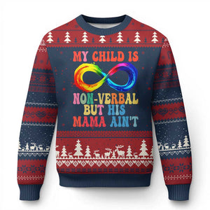 Autism Mom Ugly Christmas Sweater My Child May Be Non verbal But His Mama Ain't Autism TS02 Navy Red Print Your Wear