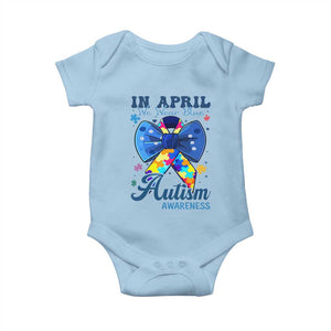Autism Awareness Baby Onesie In April We Wear Blue Puzzle Ribbon Coquette Bow TS02 Light Blue Print Your Wear