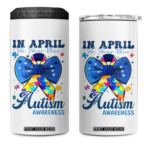 Autism Awareness 4 in 1 Can Cooler Tumbler In April We Wear Blue Puzzle Ribbon Coquette Bow TS02 One Size: 16 oz White Print Your Wear