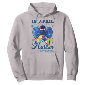 Autism Awareness Hoodie In April We Wear Blue Puzzle Ribbon Coquette Bow TS02 Ice Gray Print Your Wear