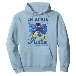 Autism Awareness Hoodie In April We Wear Blue Puzzle Ribbon Coquette Bow TS02 Light Blue Print Your Wear