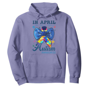 Autism Awareness Hoodie In April We Wear Blue Puzzle Ribbon Coquette Bow TS02 Violet Print Your Wear