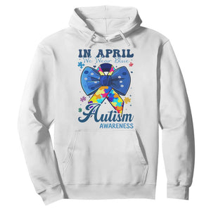 Autism Awareness Hoodie In April We Wear Blue Puzzle Ribbon Coquette Bow TS02 White Print Your Wear
