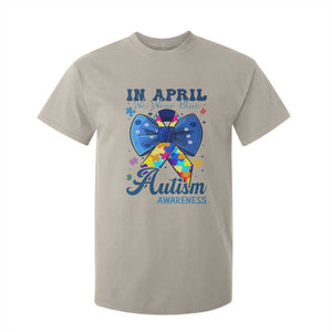 Autism Awareness T Shirt For Kid In April We Wear Blue Puzzle Ribbon Coquette Bow TS02 Sand Print Your Wear