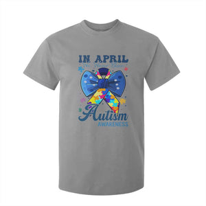 Autism Awareness T Shirt For Kid In April We Wear Blue Puzzle Ribbon Coquette Bow TS02 Sport Gray Print Your Wear