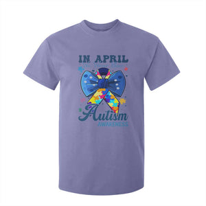 Autism Awareness T Shirt For Kid In April We Wear Blue Puzzle Ribbon Coquette Bow TS02 Violet Print Your Wear
