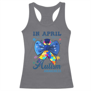 Autism Awareness Racerback Tank Top In April We Wear Blue Puzzle Ribbon Coquette Bow TS02 Charcoal Print Your Wear