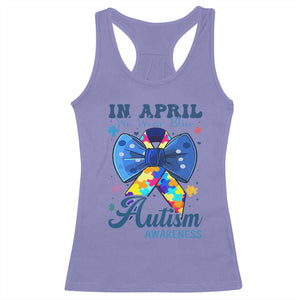Autism Awareness Racerback Tank Top In April We Wear Blue Puzzle Ribbon Coquette Bow TS02 Violet Print Your Wear