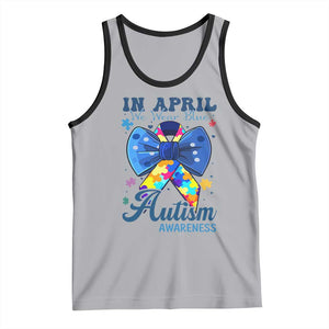 Autism Awareness Tank Top In April We Wear Blue Puzzle Ribbon Coquette Bow TS02 Athletic Heather Black Print Your Wear