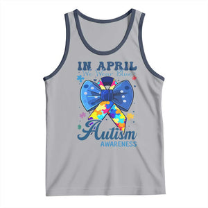 Autism Awareness Tank Top In April We Wear Blue Puzzle Ribbon Coquette Bow TS02 Athletic Heather Navy Print Your Wear