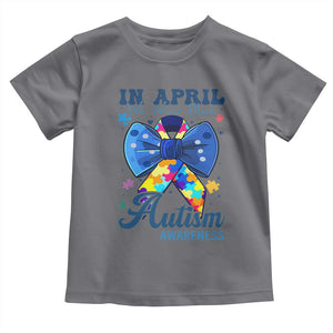 Autism Awareness Toddler T Shirt In April We Wear Blue Puzzle Ribbon Coquette Bow TS02 Charcoal Print Your Wear