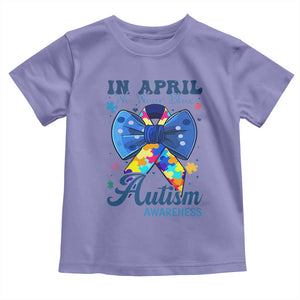 Autism Awareness Toddler T Shirt In April We Wear Blue Puzzle Ribbon Coquette Bow TS02 Violet Print Your Wear