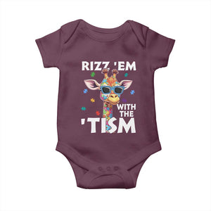 Funny Autism Giraffe Baby Onesie Rizz Em With The Tism TS02 Maroon Print Your Wear