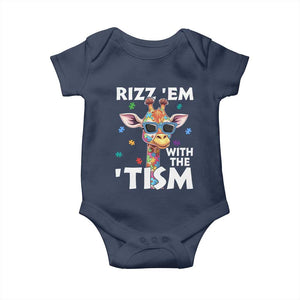 Funny Autism Giraffe Baby Onesie Rizz Em With The Tism TS02 Navy Print Your Wear