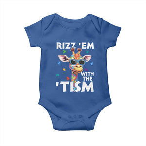 Funny Autism Giraffe Baby Onesie Rizz Em With The Tism TS02 Royal Blue Print Your Wear