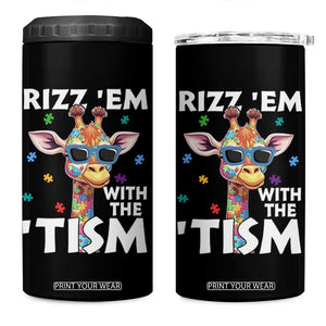 Funny Autism Giraffe 4 in 1 Can Cooler Tumbler Rizz Em With The Tism TS02 One Size: 16 oz Black Print Your Wear