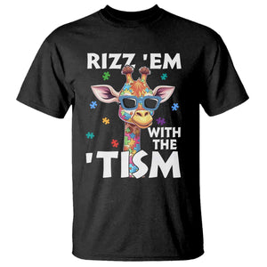 Funny Autism Giraffe T Shirt Rizz Em With The Tism TS02 Black Print Your Wear