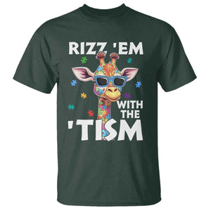 Funny Autism Giraffe T Shirt Rizz Em With The Tism TS02 Dark Forest Green Print Your Wear