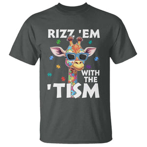 Funny Autism Giraffe T Shirt Rizz Em With The Tism TS02 Dark Heather Print Your Wear
