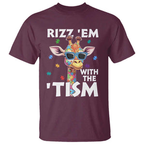 Funny Autism Giraffe T Shirt Rizz Em With The Tism TS02 Maroon Print Your Wear