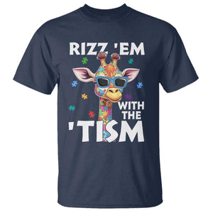 Funny Autism Giraffe T Shirt Rizz Em With The Tism TS02 Navy Print Your Wear