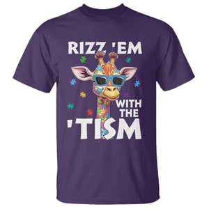 Funny Autism Giraffe T Shirt Rizz Em With The Tism TS02 Purple Print Your Wear