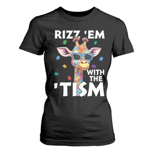 Funny Autism Giraffe T Shirt For Women Rizz Em With The Tism TS02 Black Print Your Wear