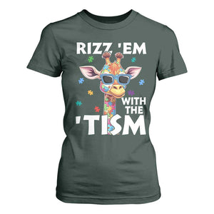 Funny Autism Giraffe T Shirt For Women Rizz Em With The Tism TS02 Dark Forest Green Print Your Wear