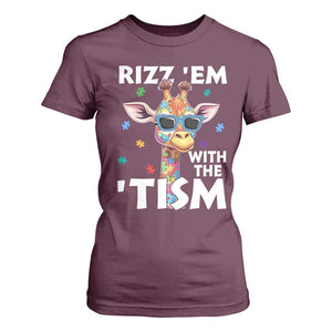 Funny Autism Giraffe T Shirt For Women Rizz Em With The Tism TS02 Maroon Print Your Wear