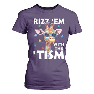 Funny Autism Giraffe T Shirt For Women Rizz Em With The Tism TS02 Purple Print Your Wear