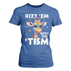 Funny Autism Giraffe T Shirt For Women Rizz Em With The Tism TS02 Royal Blue Print Your Wear