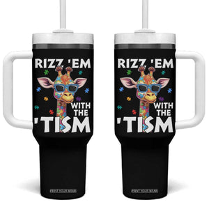 Funny Autism Giraffe Tumbler With Handle Rizz Em With The Tism TS02 One Size: 40 oz Black Print Your Wear