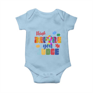 Autism Awareness Baby Onesie Think Before You Judge Autistic Support TS02 Light Blue Print Your Wear