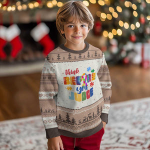 Autism Awareness Ugly Christmas Sweater Think Before You Judge Autistic Support TS02 Mocha Mousse Print Your Wear