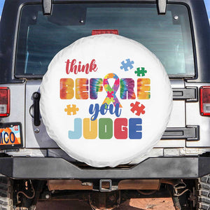 Autism Awareness Spare Tire Cover Think Before You Judge Autistic Support TS02 No hole White Print Your Wear