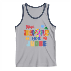 Autism Awareness Tank Top Think Before You Judge Autistic Support TS02 Athletic Heather Navy Print Your Wear