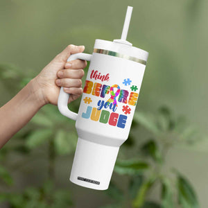 Autism Awareness Tumbler With Handle Think Before You Judge Autistic Support TS02 Print Your Wear