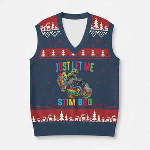 Autistic Dino Rex Driving Monster Truck V-Neck Knit Sweater Vest Autism Is My Superpower TS02 Navy Red Print Your Wear
