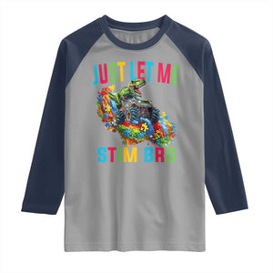 Autistic Dino Rex Driving Monster Truck Raglan Shirt Autism Is My Superpower TS02 Sport Gray Navy Print Your Wear
